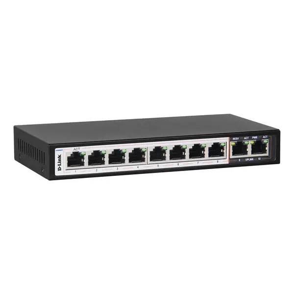 D-Link DGS-1010P-E 8GE PoE+ 2GE Uplink 250m PoE Switch – View 1