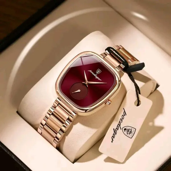 Poedagar 783 Luxury Stainless Steel Quartz Women’s Watch – Dial Color: Red, Strap Color: Rose – View 3