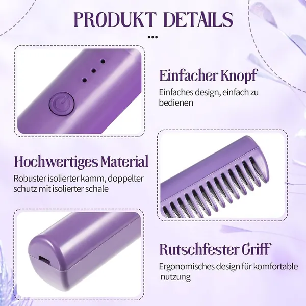 2 in 1 Straightening Curling Brush New Wireless Heating Negative Ion Hair Straightener – Color: Purple – View 4