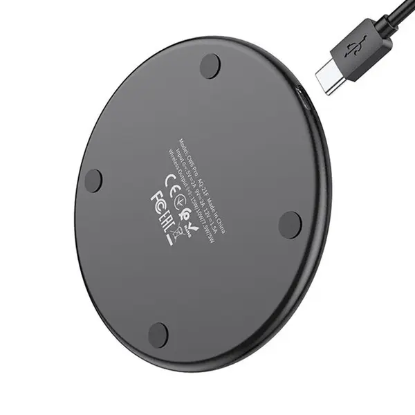 Hoco CW6 Pro 15W Ultra-Thin Wireless Fast Charger with LED Indicator – Color: Black – View 3