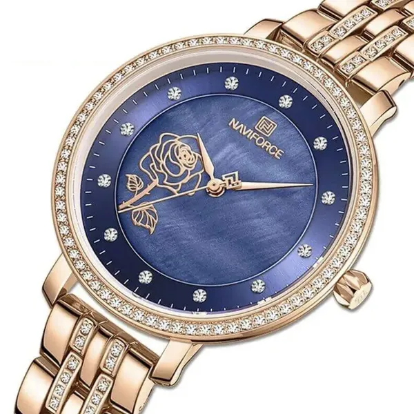 Naviforce 5017 Quartz Stainless Steel Women’s Watch – Dial Color: Blue, Strap Color: Rose – View 2