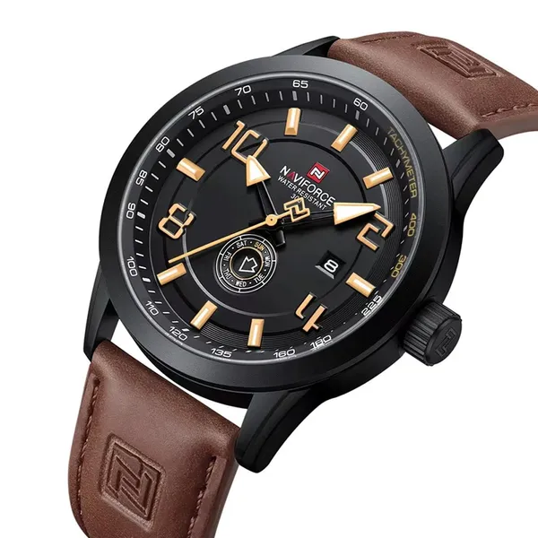 NAVIFORCE NF9229 Luminous Quartz Movement Men’s Watch – Dial Color: Yellow, Strap Color:  Brown  – View 2