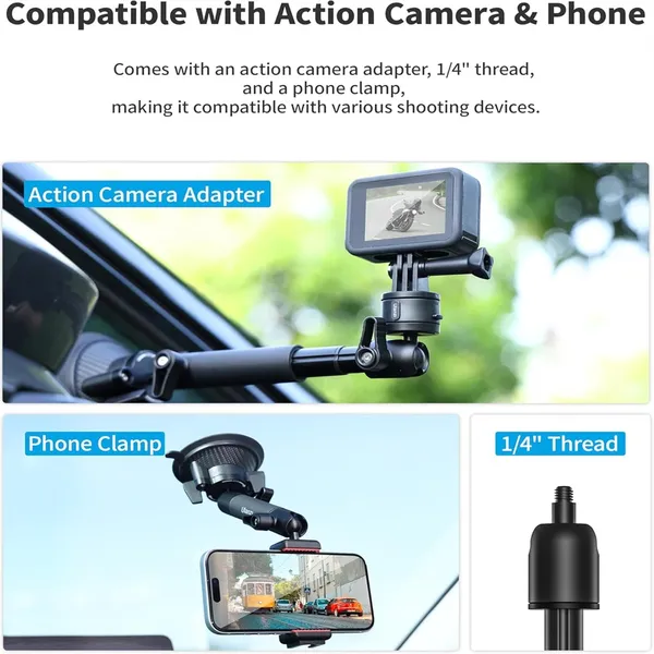 ULANZI ZJ01 Camera Suction Cup Mount, Magic Arm Bracket 360° Dual Ball Head Quick Release NATO Camera Mount – View 5