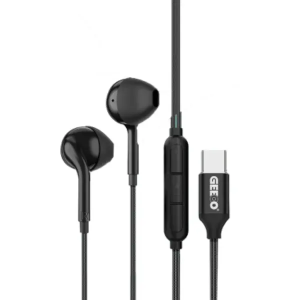 GEEOO TC555 Type-C Half In-Ear Wired Earphone – Color: Black – View 1