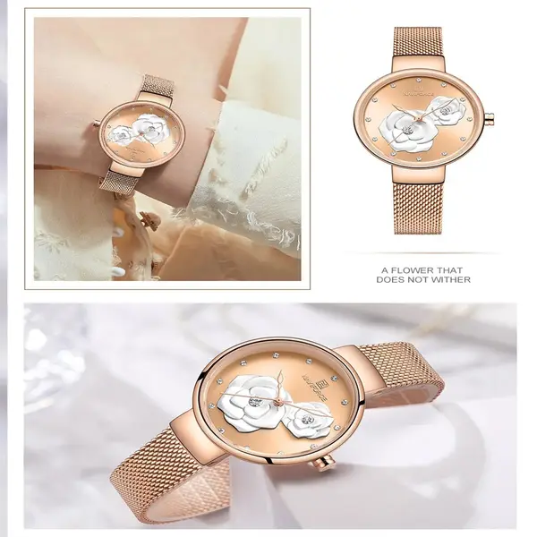 NAVIFORCE NF5013 Mesh Stainless Steel Analog Watch For Women – Dial Color: Brown, Strap Color:  Brown  – View 3