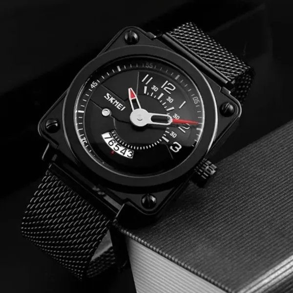 Skmei 9172 Luxurious Stainless Steel Men's Watch – Dial Color: Black, Strap Color: Black – View 3