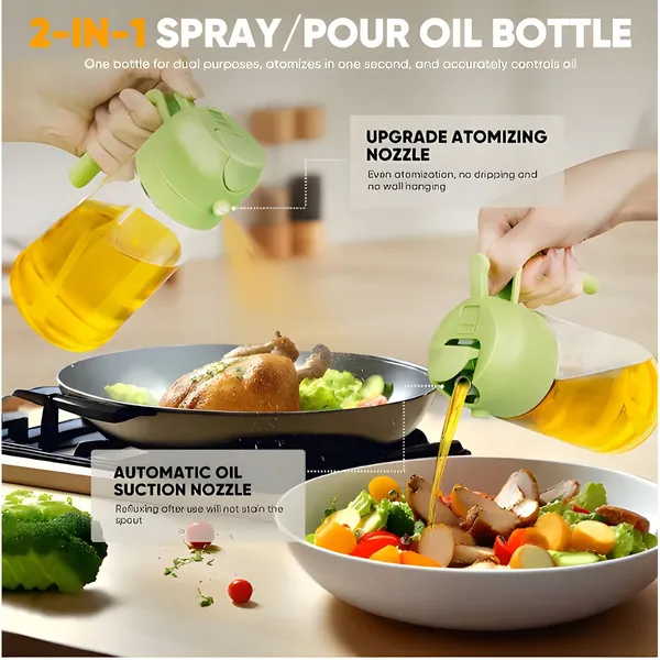 Glass Oil Dispenser Bottle 500ml Transparent Kitchen Oil Sprayer – View 2