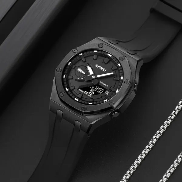 SKMEI 2243 Silicone Quartz Sports Men's Watch – Dial Color: Black, Strap Color: Black – View 3