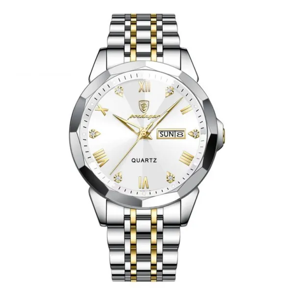 Poedagar 810 Adults Stainless Steel Men's Watch – Dial Color: White, Strap Color: Silver – View 1