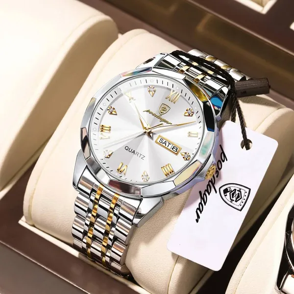 Poedagar 810 Adults Stainless Steel Men's Watch – Dial Color: White, Strap Color: Silver – View 3