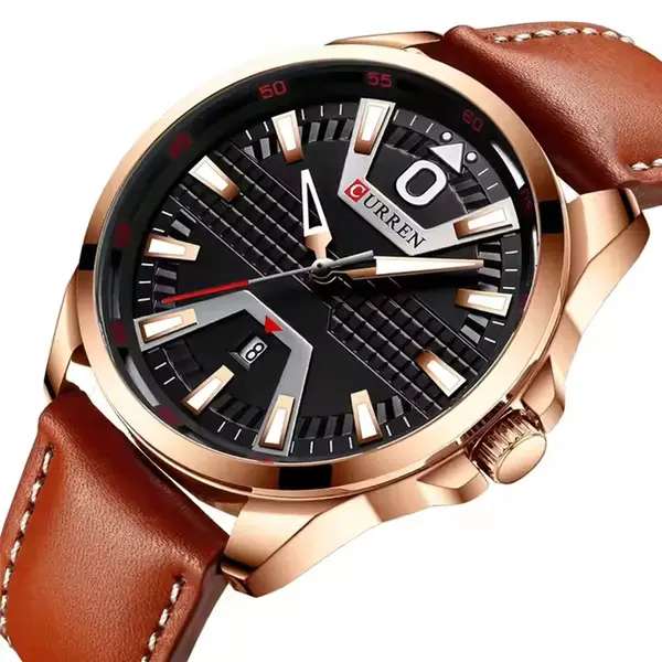  Curren 8379 Genuine Leather Strap Quartz Comfortable Men's Watch  – Dial Color: Brown, Strap Color:  Brown  – View 2