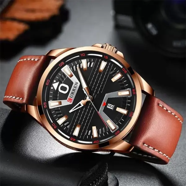  Curren 8379 Genuine Leather Strap Quartz Comfortable Men's Watch  – Dial Color: Brown, Strap Color:  Brown  – View 3