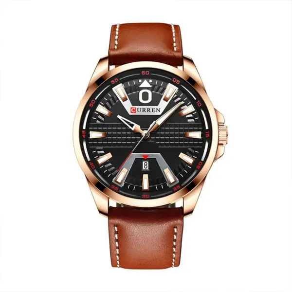  Curren 8379 Genuine Leather Strap Quartz Comfortable Men's Watch  – Dial Color: Brown, Strap Color:  Brown  – View 1