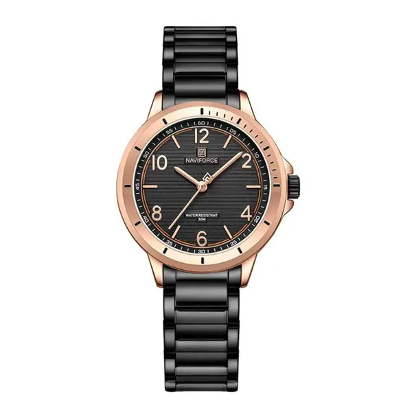 NAVIFORCE NF5021 Water Resistant Stainless Steel Quartz Women's Watch – Dial Color: Rose, Strap Color: Black – View 1