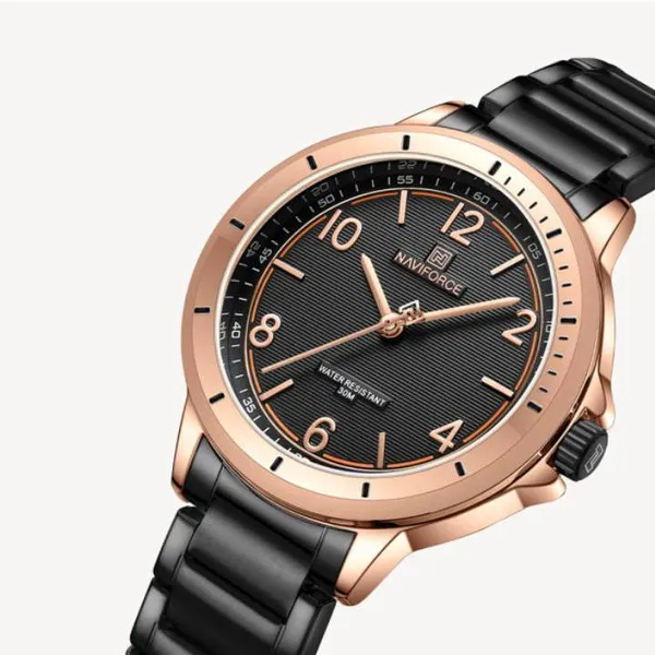 NAVIFORCE NF5021 Water Resistant Stainless Steel Quartz Women's Watch – Dial Color: Rose, Strap Color: Black – View 2