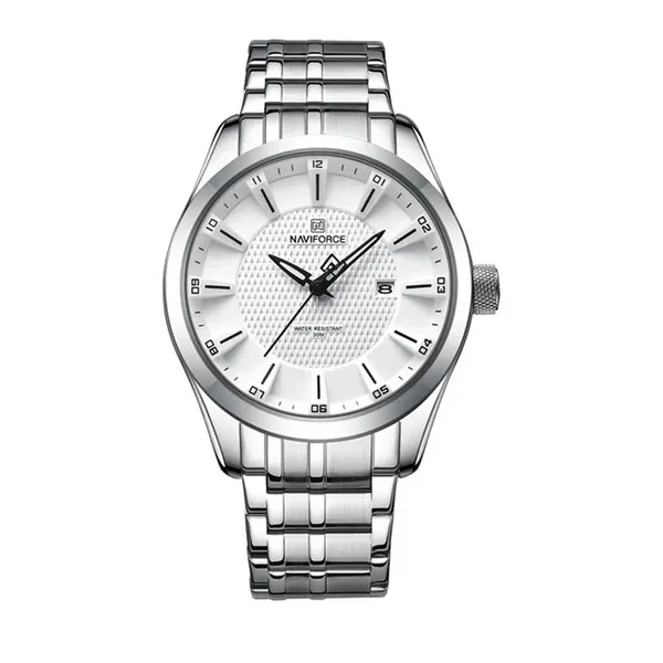 Naviforce 8032 Stainless Steel And Multifunction Waterproof Men's Watch – Dial Color: White, Strap Color: White – View 1