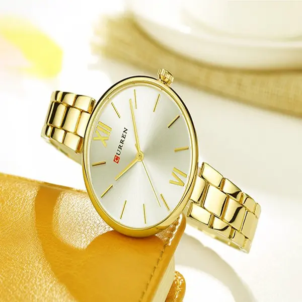 Curren 9017 Stainless Steel Analog Wrist Watch for Women – Dial Color: Gold, Strap Color: Gold  – View 2