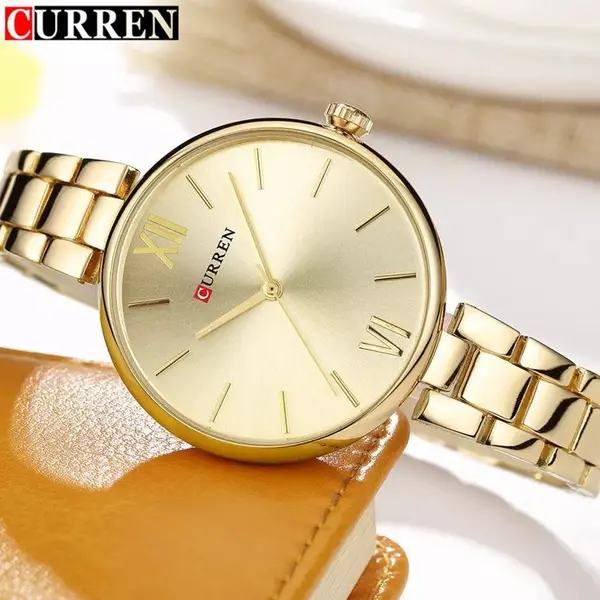 Curren 9017 Stainless Steel Analog Wrist Watch for Women – Dial Color: Gold, Strap Color: Gold  – View 3