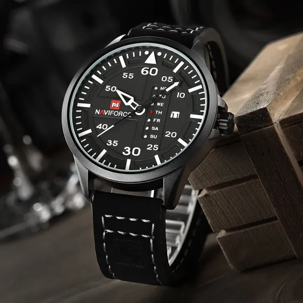 NAVIFORCE NF9074 Luxury Military Quartz Sports Men's Watch – Dial Color: White, Strap Color: Black – View 3