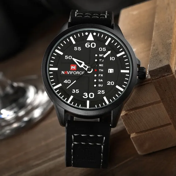 NAVIFORCE NF9074 Luxury Military Quartz Sports Men's Watch – Dial Color: White, Strap Color: Black – View 5