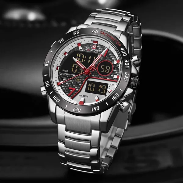 Naviforce NF9171 Fashion Stainless Steel Quartz Men's Watch  – Dial Color: Silver, Strap Color: Silver – View 3