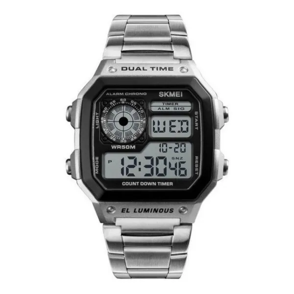 SKMEI 1335 Original Digital Men's Wrist Watch – Dial Color: Black, Strap Color: Silver – View 1