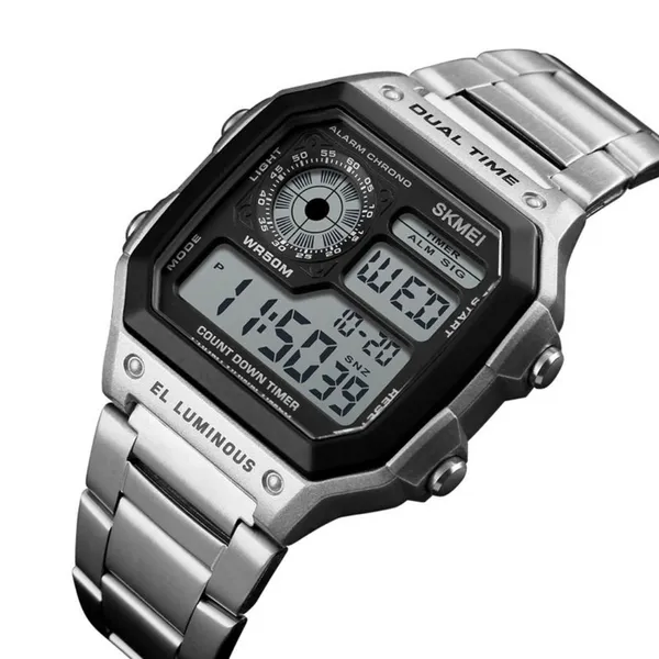 SKMEI 1335 Original Digital Men's Wrist Watch – Dial Color: Black, Strap Color: Silver – View 2