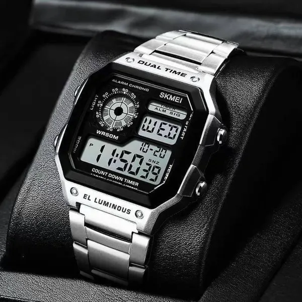 SKMEI 1335 Original Digital Men's Wrist Watch – Dial Color: Black, Strap Color: Silver – View 5