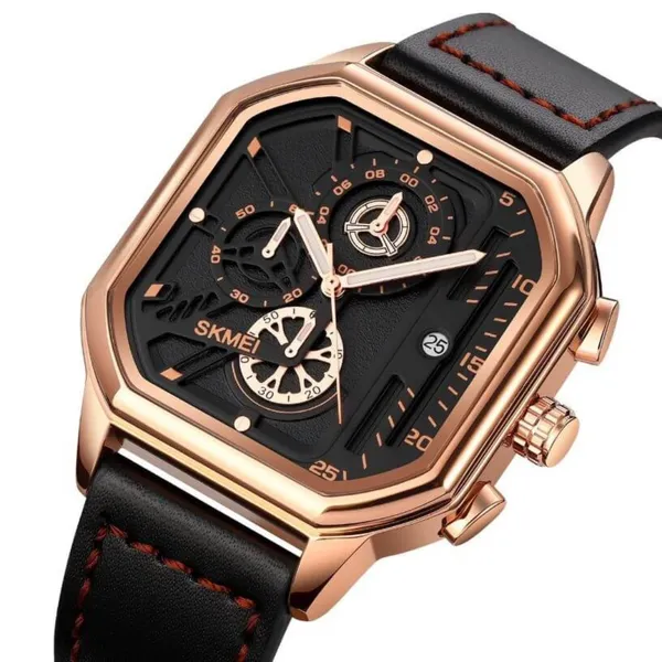 SKMEI 1963 Waterproof Quartz Chronograph Men's Watch – Dial Color: Rose, Strap Color: Black – View 2