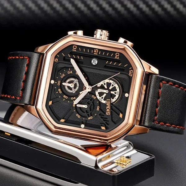 SKMEI 1963 Waterproof Quartz Chronograph Men's Watch – Dial Color: Rose, Strap Color: Black – View 3