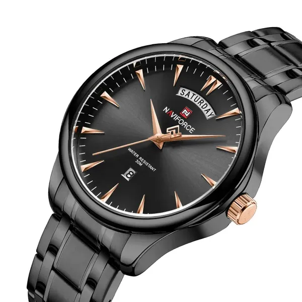 NAVIFORCE NF9213 Analog Waterproof Stainless Steel Watch For Men – Dial Color: Black, Strap Color: Black – View 2