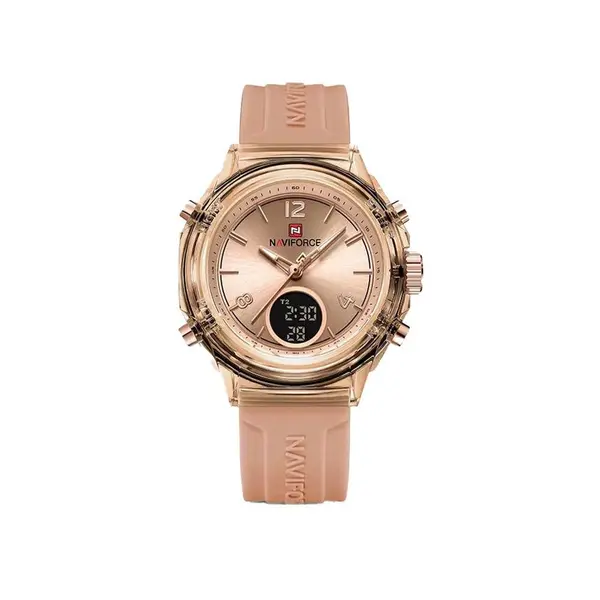 Naviforce NF7109 Fumed Silica Strap Dual Display Transparent LCD Fashion Women's Watch – Dial Color: Gold, Strap Color: Gold  – View 1