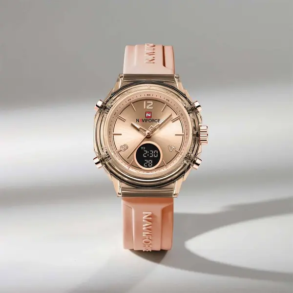 Naviforce NF7109 Fumed Silica Strap Dual Display Transparent LCD Fashion Women's Watch – Dial Color: Gold, Strap Color: Gold  – View 4