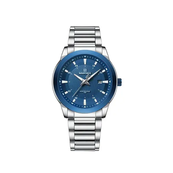 Naviforce NF8029 Luxury Stainless Steel Quartz Analog Men's Watch – Dial Color: Blue, Strap Color: Silver – View 1