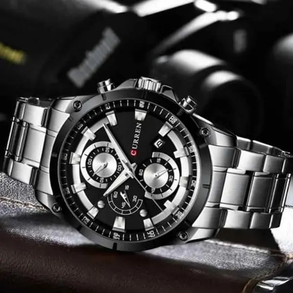 Curren 8360 Comfortable Stainless Steel Multifunctional Analog Men's Watch – Dial Color: White Gold, Strap Color: Silver – View 3