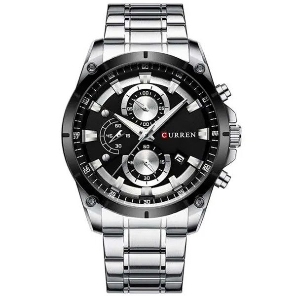 Curren 8360 Comfortable Stainless Steel Multifunctional Analog Men's Watch – Dial Color: White Gold, Strap Color: Silver – View 1