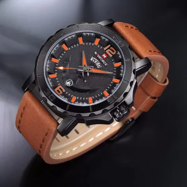 NAVIFORCE NF9122 Classic Japan Movement Waterproof Casual Men's Watch – Dial Color: Black, Strap Color: Orange – View 4