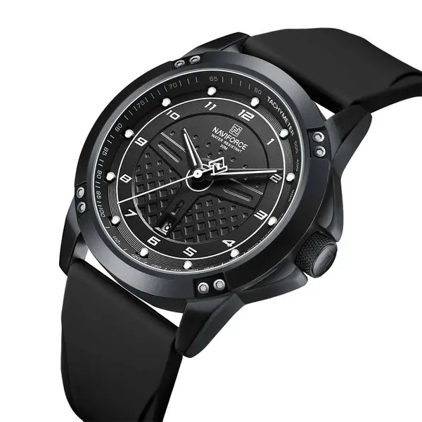 Naviforce NF8031 Lightweight Comfortable Silicone Band Simple Sports Men's Watch – Dial Color: Black, Strap Color: Black – View 3