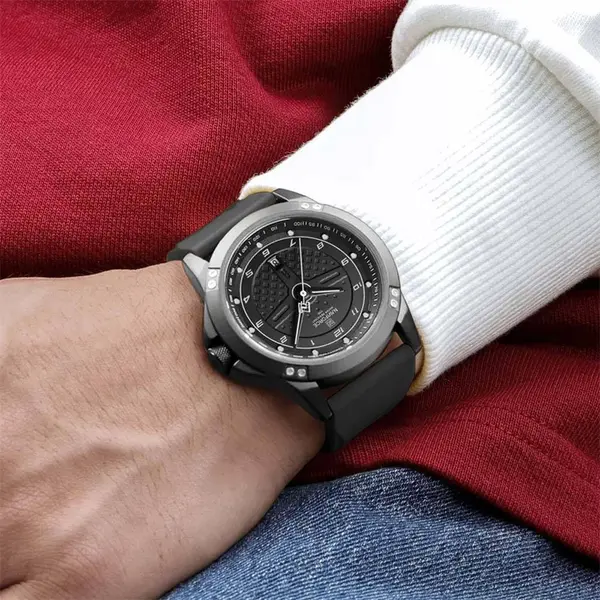 Naviforce NF8031 Lightweight Comfortable Silicone Band Simple Sports Men's Watch – Dial Color: Black, Strap Color: Black – View 4