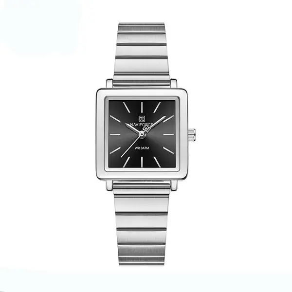 NAVIFORCE NF5048 Stylish Square Waterproof Women’s Watch – Dial Color: Black, Strap Color: Silver – View 1