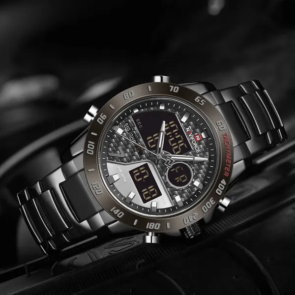 Naviforce NF9171 Fashion Stainless Steel Quartz Men's Watch  – Dial Color: Black, Strap Color: Black – View 3