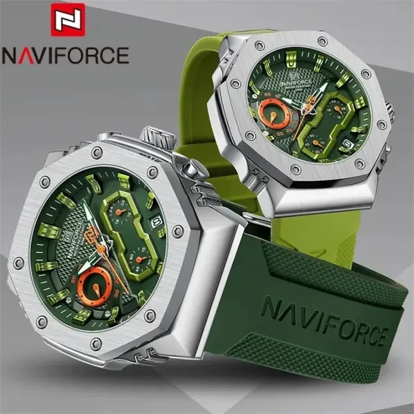 Naviforce 8035 Luxury Military Sports Quartz Analog Men's Watch – Dial Color: Green, Strap Color: Green  – View 2