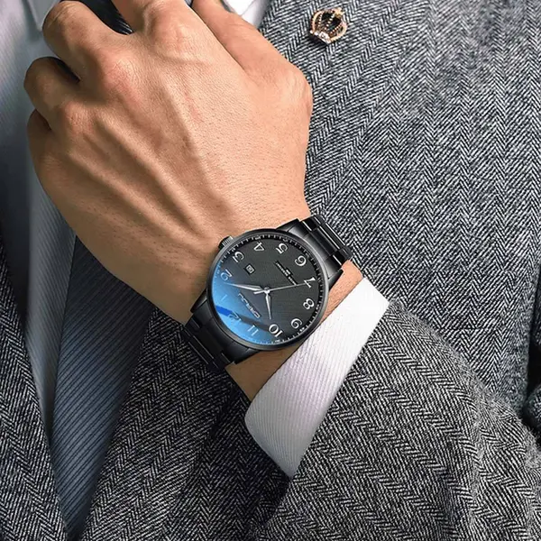 CRRJU 5009 Stainless Steel Analog Simple Classic Men's Watch – Dial Color: Black, Strap Color: Black – View 3