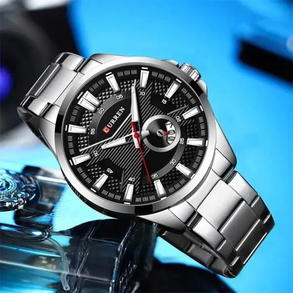 Curren 8372 High Quality Stainless Steel Analog Men's Watch – Dial Color: Black, Strap Color: Silver – View 3