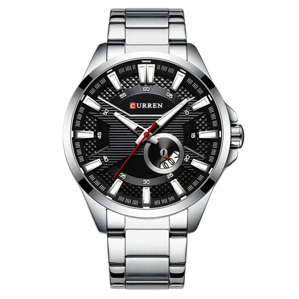 Curren 8372 High Quality Stainless Steel Analog Men's Watch – Dial Color: Black, Strap Color: Silver – View 1