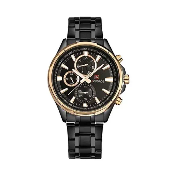 Naviforce NF9089 Stainless Steel Chronograph Multifunctional Classic Men's Watch – Dial Color: Rose Gold, Strap Color: Black – View 1