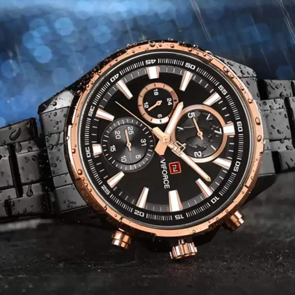Naviforce NF9089 Stainless Steel Chronograph Multifunctional Classic Men's Watch – Dial Color: Rose Gold, Strap Color: Black – View 5