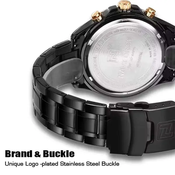 Naviforce NF9089 Stainless Steel Chronograph Multifunctional Classic Men's Watch – Dial Color: Rose Gold, Strap Color: Black – View 6