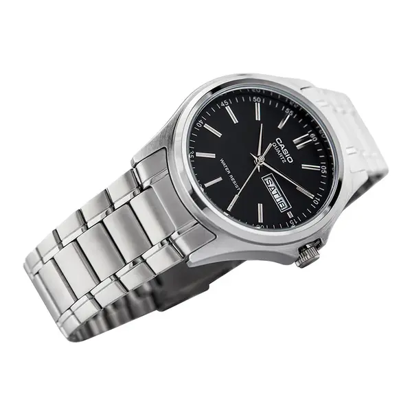 Casio MTP-1239D-1ADF Enticer Ion Plated Stainless Steel Strap Water Resistant Analog Men's Wristwatch – Dial Color: Black, Strap Color: Silver – View 3