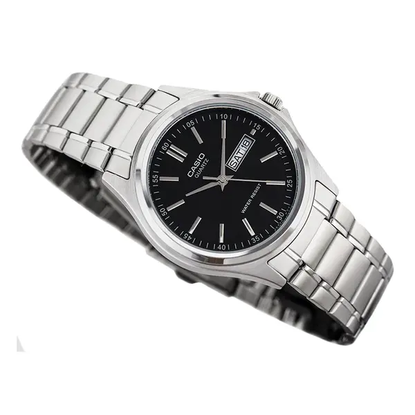 Casio MTP-1239D-1ADF Enticer Ion Plated Stainless Steel Strap Water Resistant Analog Men's Wristwatch – Dial Color: Black, Strap Color: Silver – View 2